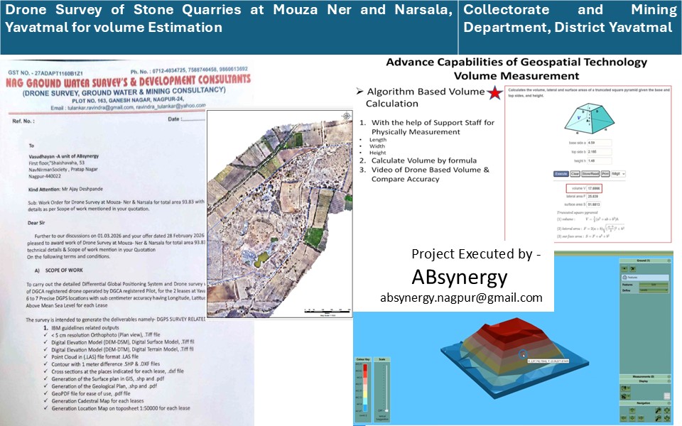 Drone Survey of Stone Quarries at Mouza Ner and Narsala, Yavatmal — Vasudhayan project for Collectorate & Mining Department, Yavatmal
