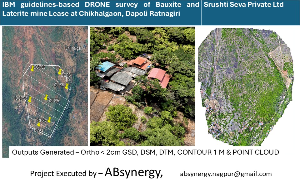 IBM Guidelines-Based DRONE Survey of Bauxite and Laterite Mine Lease at Chikhalgaon, Dapoli, Ratnagiri — Vasudhayan project for Srushti Seva Pvt Ltd